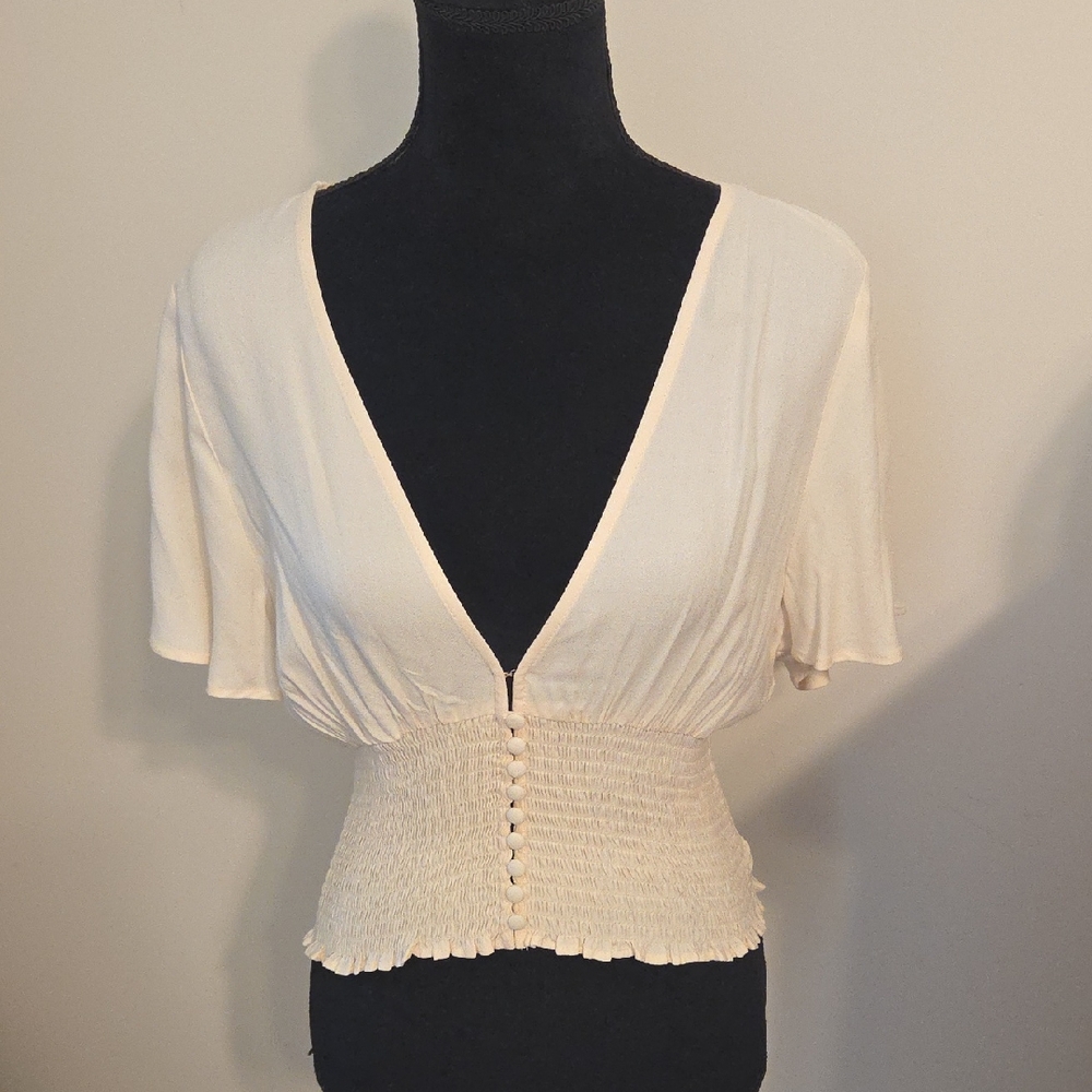 Forever 21 Cream V-Neck Blouse